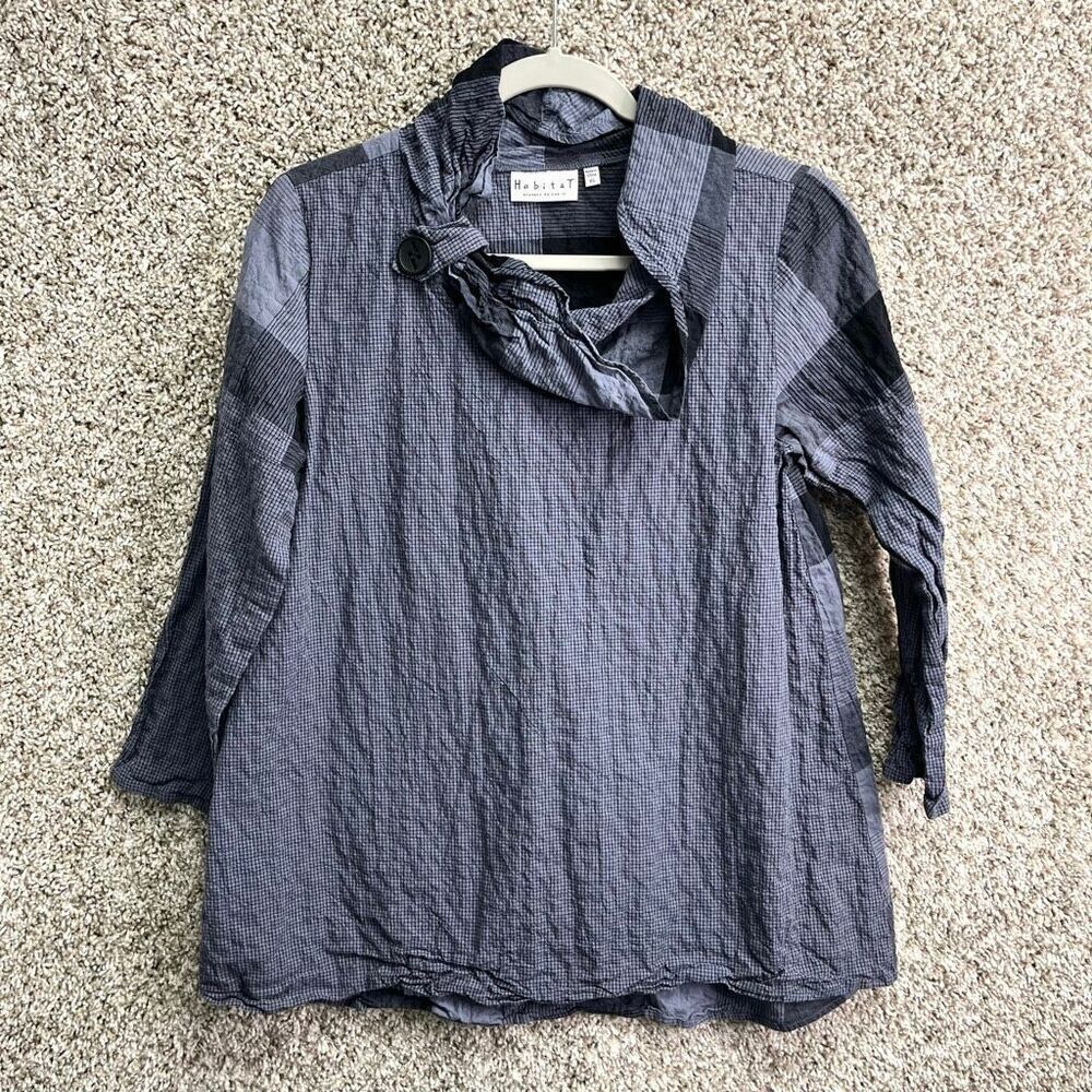 Habitat Top Women’s XS Blue Plaid 3/4 Sleeve‎